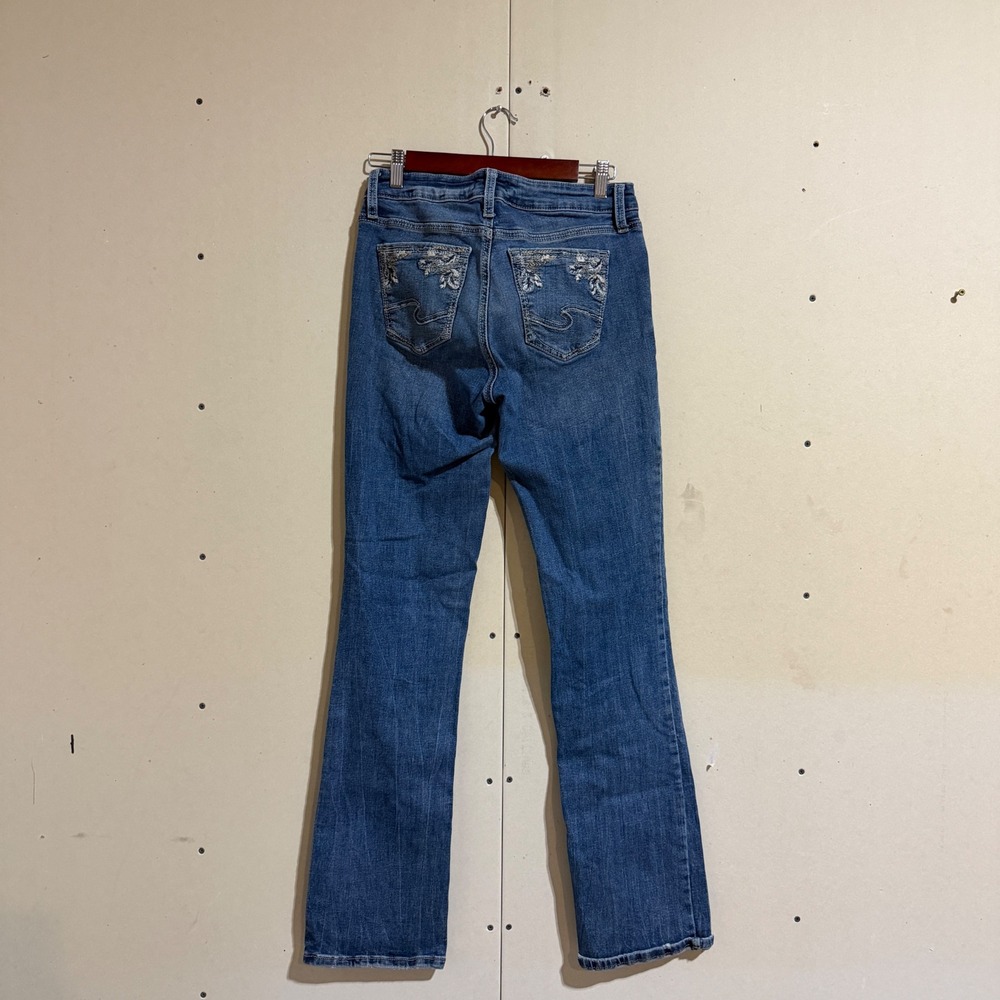 Silver Jeans Co Elyse Slim Boot Blue Denim Embroidered Pocket W28 L35